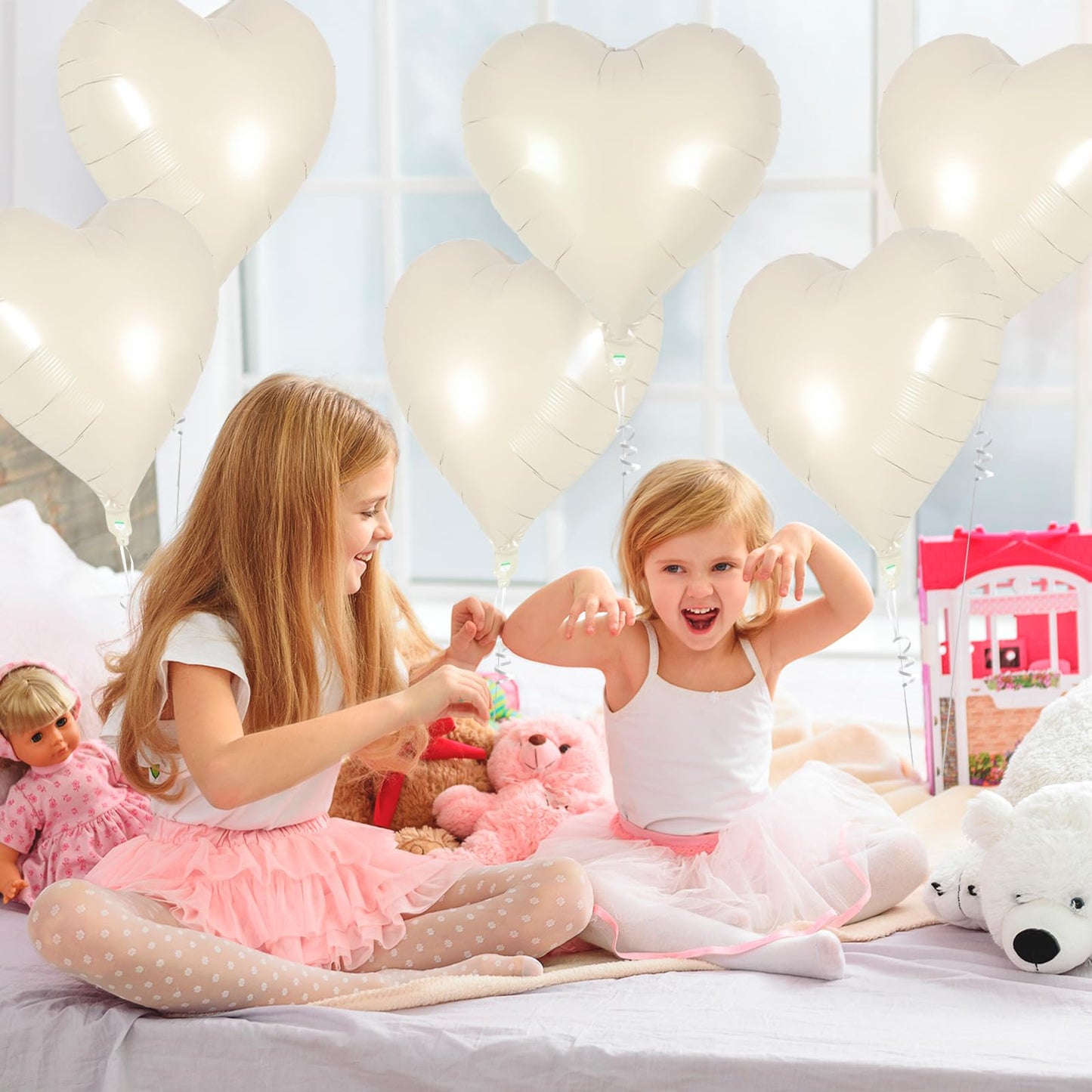 12 Pcs Cream Heart Balloons,18 Inch Cream White Heart Shape Foil Balloons Love Balloons Valentine Balloons For Birthday Party We