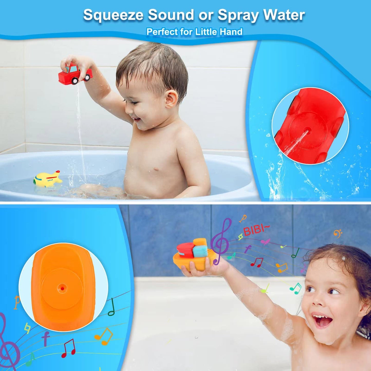 Toddler Bath Toys Bathtub Toy - Kids Floating Water Spray Toy Fun Bathtime With Boat, Plice Car,Fire Truck And Plane Plastic Toy For Baby Boys And Girls