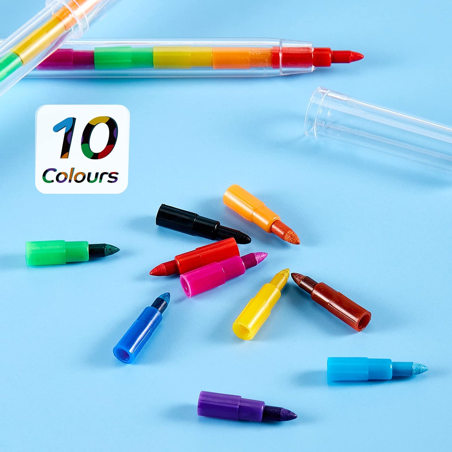 Outus 20 Pcs Stackable Crayons Colorful Stacking Buildable Crayons Party Favors DIY Rainbow Pencils for School Office Birthday P