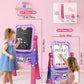 Lehoo Castle Easel for Kids, 4 in 1 Double Sided Kids Art Easel with Magnetic White Board & Chalk Board, Adjustable Standing Tod