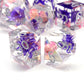 PJOY DND Sharp Edged Dice Set, 7pcs Pink and Purple Flower DND Dice Set Resin D&D Polyhedral Dice with Dice Case for Role Playin