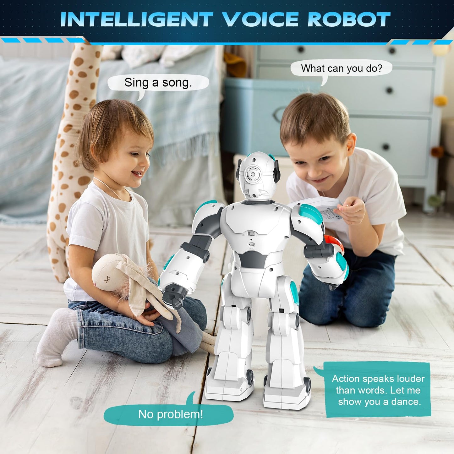VATOS Remote Control Robot for Kids Extra Large, 15.4'' Programmable RC Robot Toy with Sing Dance, Gesture Sensing & Voice Contr