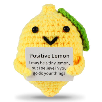 Dafuriet Mini Funny Positive Potato, 3 Inch Knitted Wool Doll With Positive Card For Cheer Up Gifts And Party Decorations, Cute Wool Positive Potato Crochet Doll For Birthday Gifts (Lemon)