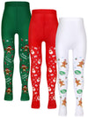 Bencailor 3 Packs Girls Christmas Tights Set Little Girls Christmas Stockings Xmas Footed Leggings For Girls 5-10 Years Old(Sant