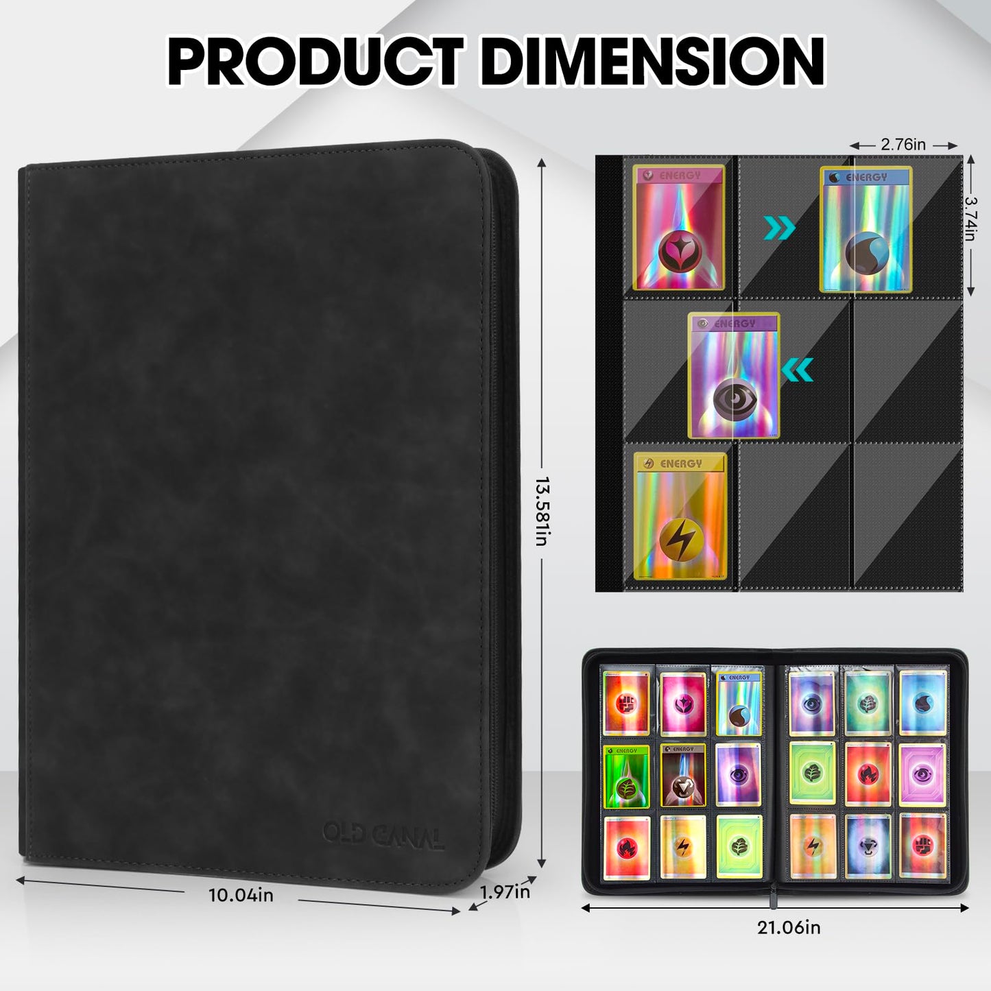 Old Canal Trading Card Binder  9 Pocket Card Album Folder Hold Up to 540 Cards  enhanced and Durable Zipper Binder  Cards Holder Album for MTG  TCG  Baseball Cards  Football Cards  Game Cards (Black)
