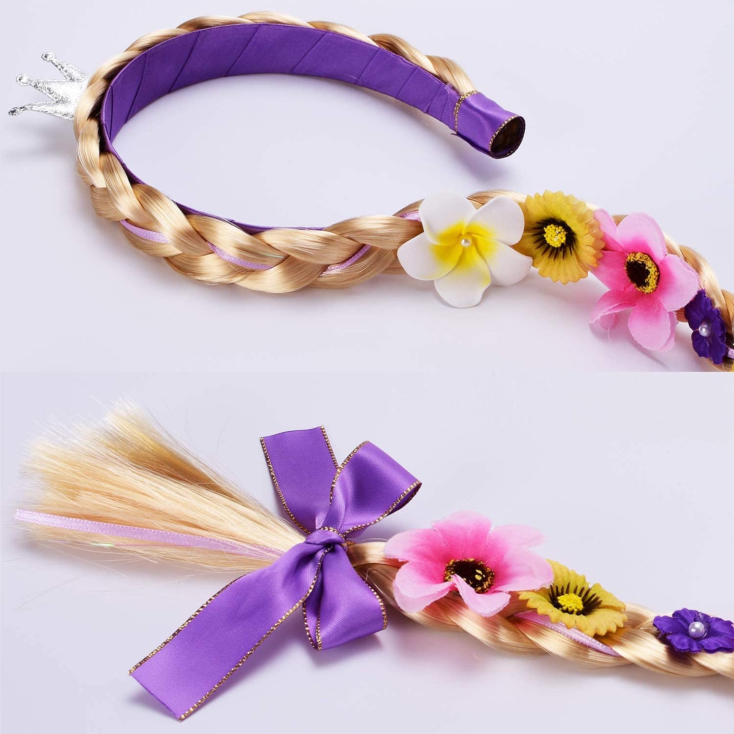 Cmiko Princess Rapunzel Wig 22 Inch Long Hair Headbands Costume Accessories With Tiara Flowers Garland For Girls Dress Up Birthd