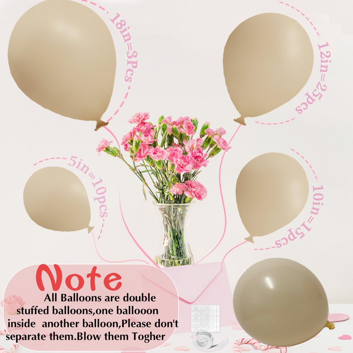 Double Stuffed Cream Beige Balloons, Pastel Beige Balloon Arch,18 12 10 5 Inch Double Stuffed Cream Beige Balloon Different Size