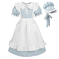 LTAKK Pioneer Dress Girls Colonial Costume Prairie Pilgrim Girl Dresses with Ruffled Pinafore, Stone Blue, Medium, age over 4 ye