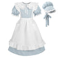 Ltakk Pioneer Dress Girls Colonial Costume Prairie Pilgrim Girl Dresses With Ruffled Pinafore, Stone Blue, Xl, Age Over 4 Years