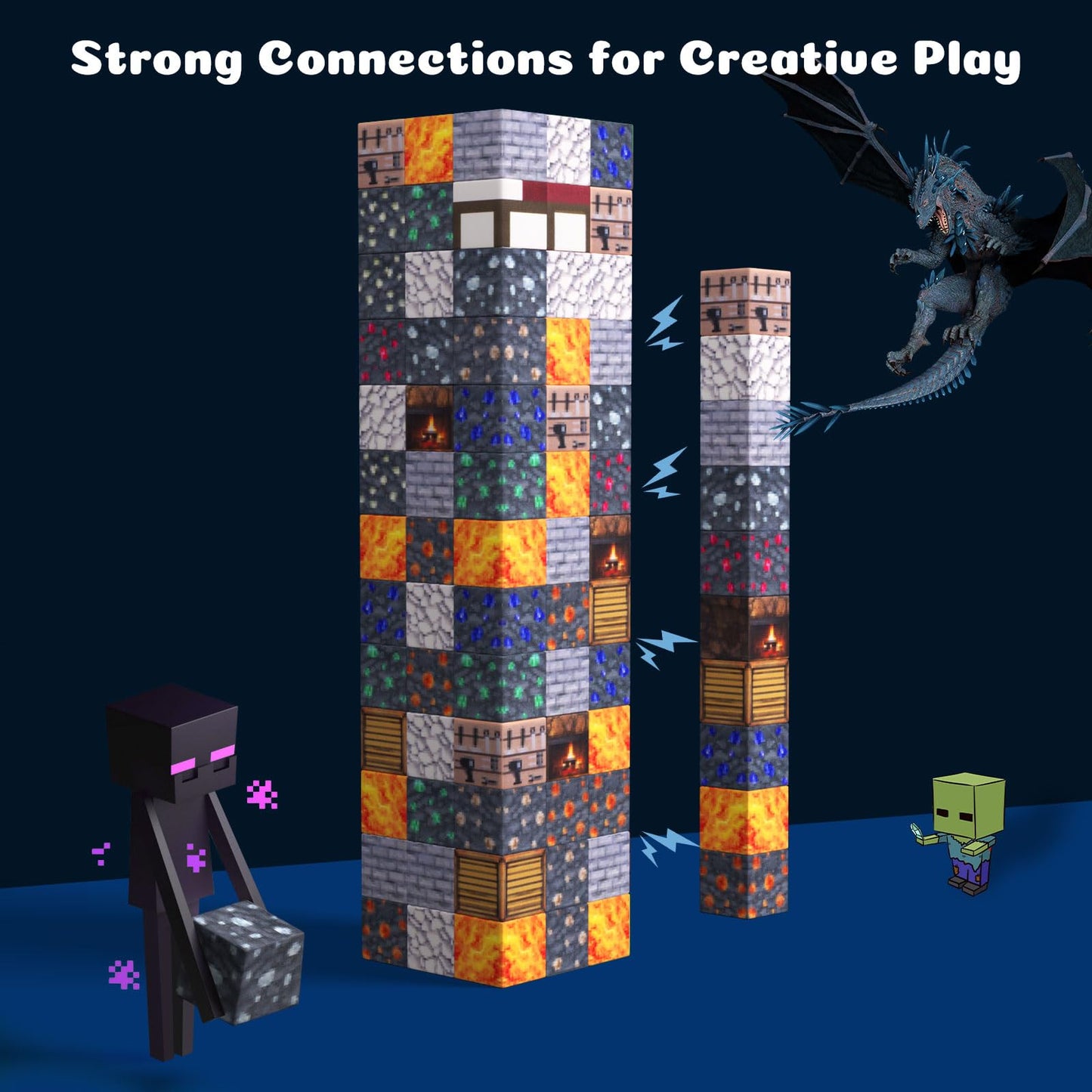 Dufvrpe Minecraft Magnetic Blocks - 128Pcs Cavern Exploration - 1'' Creative Magnacraft Magnetic Building Cubes Gift Set For Kid
