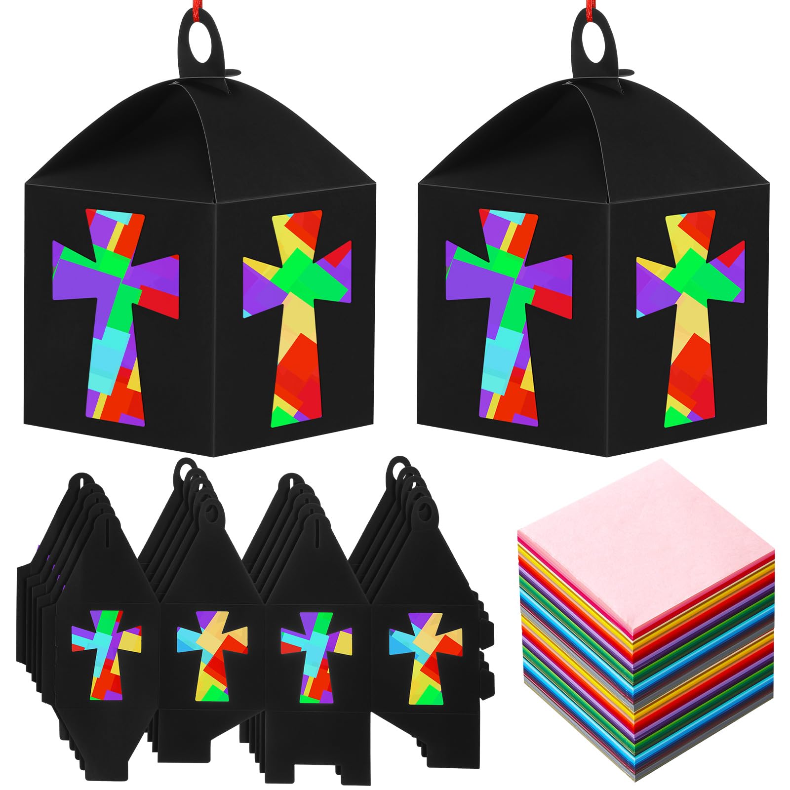 VIHOSE 16 Sets Religious Crafts Kits Christian Cross Lantern Crafts Bulk Christian Sunday School Suncatcher Cross Ornaments Chur