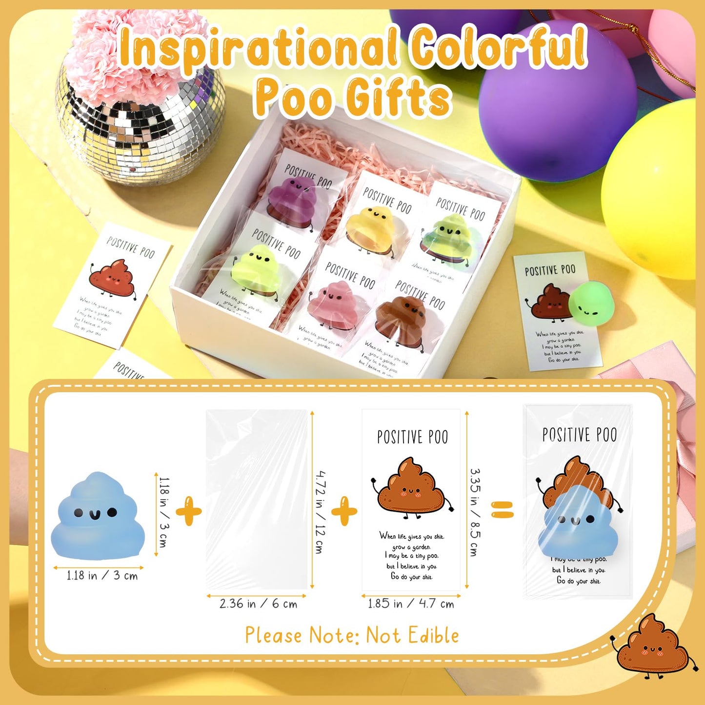 Wettarn 30 Sets Emotional Luminous Stool Stress Ball Gifts Bulk Christmas Appreciation Gift Cute Positive Stool Squeeze Inspirat