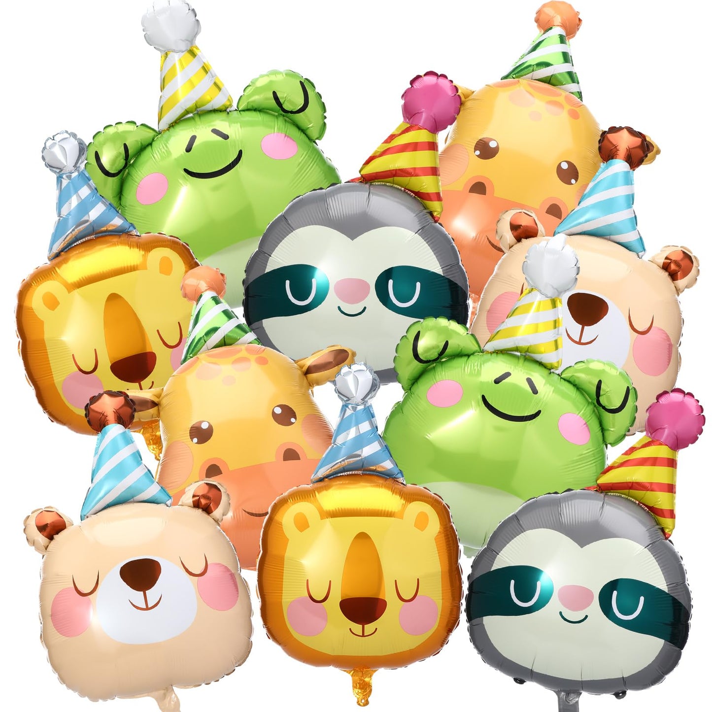Civaner 10 Pcs Jungle Safari Animal Foil Balloons Animal Birthday Party Decor Bear Giraffe Lion Frog Sloth Aluminum Foil Balloon