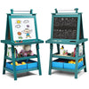 Costzon Kids Art Easel, 3 In 1 Double-Sided Wooden Easel W/Magnetic Whiteboard, Chalkboard & Paper Roll, 2-Tier Rack W/ 2 Storage Boxes, Standing Easel For Kids, Toddlers, Boys, Girls (Blue)