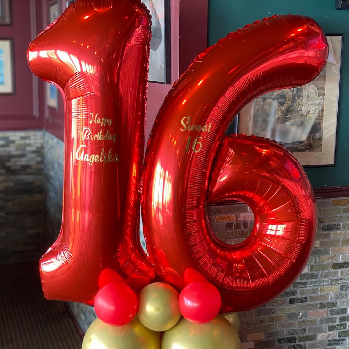 Paticool 40 Inch Red Number Balloon 6, Large Number Foil Balloons Mylar For Girl Boy Birthday Party Celebration Decorations Supp
