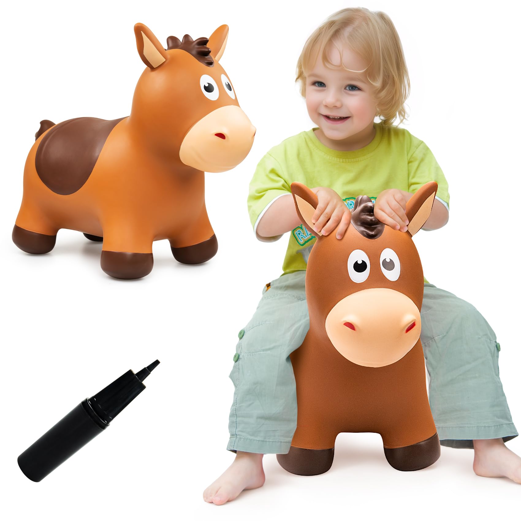 Vangebow Bouncy Horse For Toddlers 1-3, Inflatable Ride On Bouncy Animal Hopper Toys For 1 2 3 4 5 Year Old Girl Boy Kids First