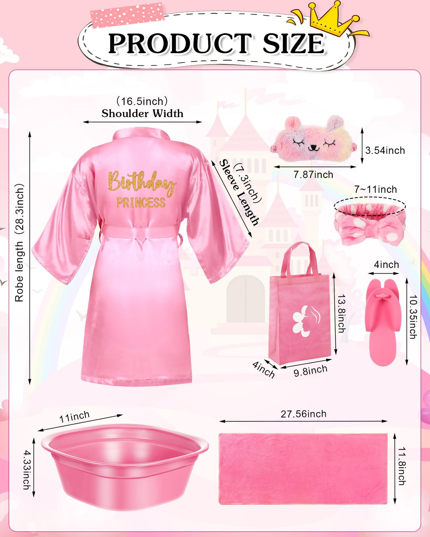 Suhine 6 Set Spa Party Supplies For Girls, Kids Satin Robes Nail Salon Kit Spa Kit Accessories For Birthday Party Favors (Cute C