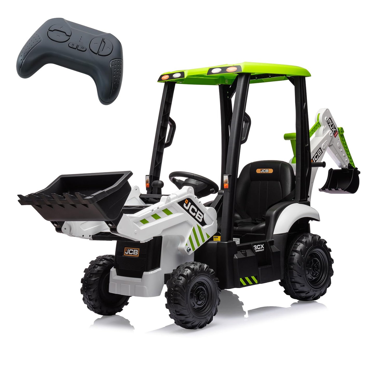 Hetoy 4 In 1 Ride On Excavator & Bulldozer, 12V Kids Electric Vehicle With Remote Control, Front Loader, Digger, Horn, Adjustabl