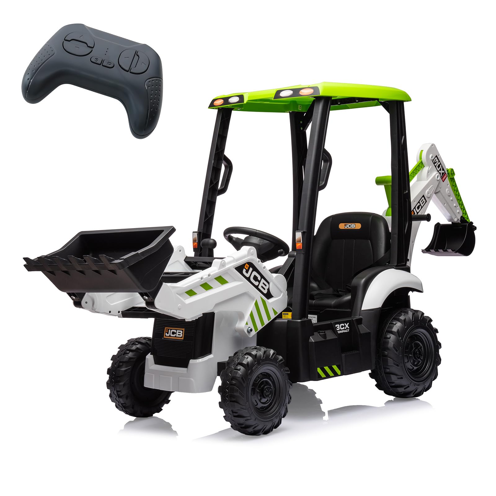 Hetoy 4 In 1 Ride On Excavator & Bulldozer, 12V Kids Electric Vehicle With Remote Control, Front Loader, Digger, Horn, Adjustabl