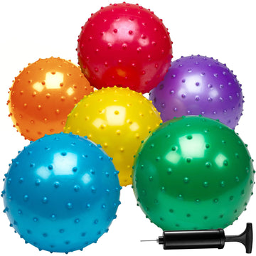 Bedwina Knobby Balls - (Pack Of 6) Bulk 7 Inch Sensory Balls And Spiky Massage Stress Balls For Toddlers, With Pump, Fun Bouncy 
