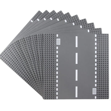 Feleph Classic Road Base Straight Plates, Street Road Building Set, 25 X 25 Cm Town Baseplate Compatible With Major Brands Building Bricks(Straight 10 Pieces)