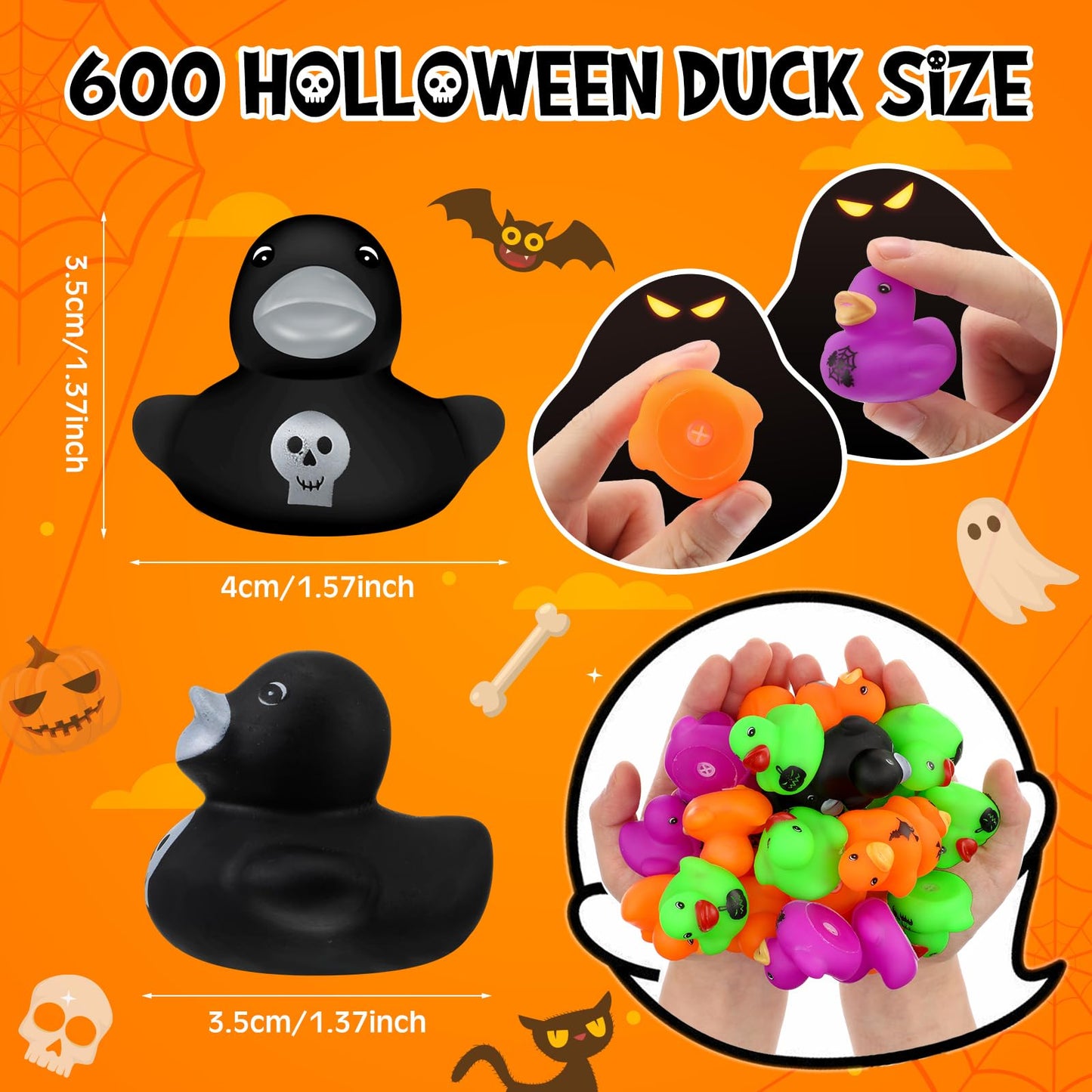 Junkin 200 Pcs Halloween Rubber Ducks Bulk Mini Rubber Ducks Small Duck in Bulk Gift for Halloweens Party Favors Toys (Halloween Duck)