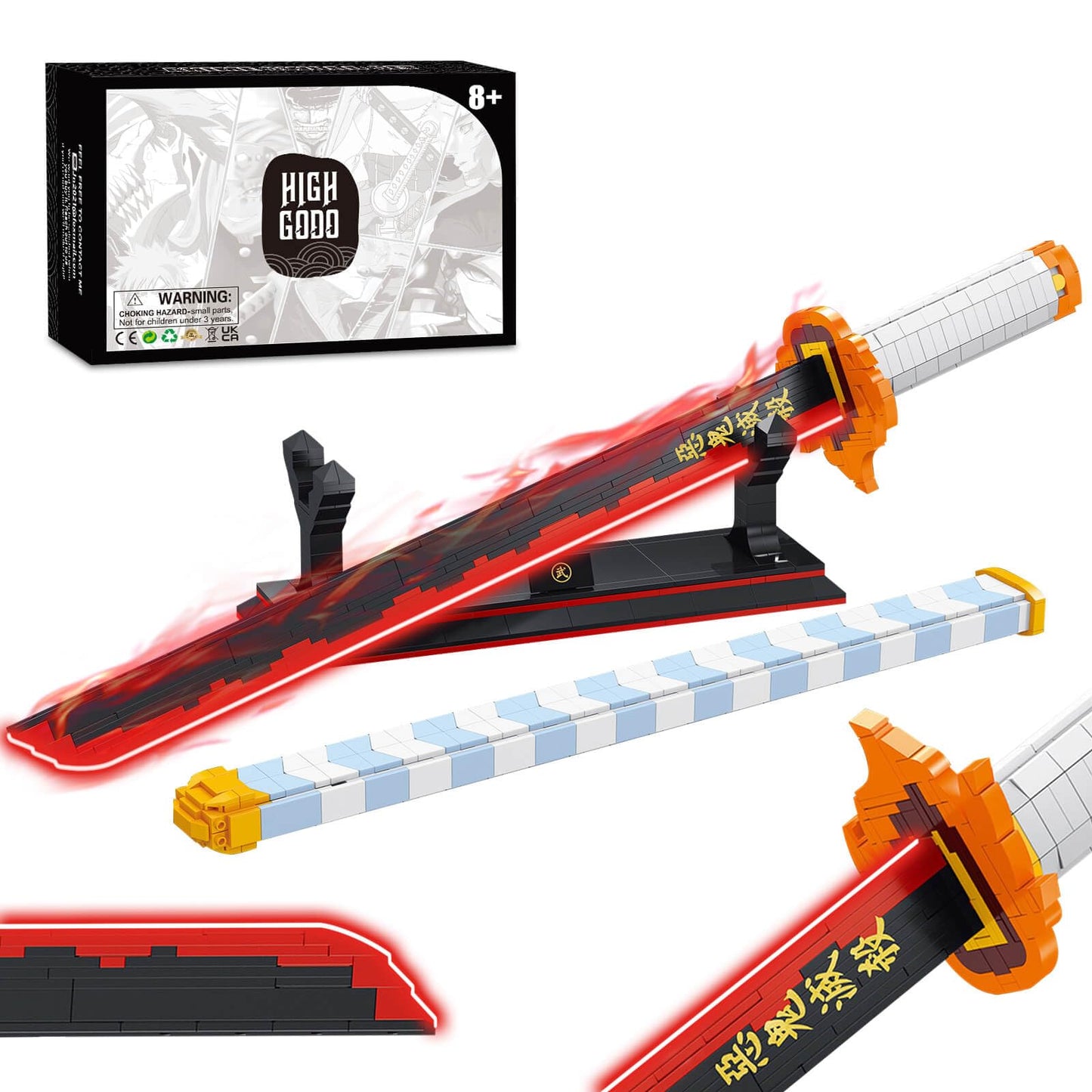 HIGH GODO Demon Slayer decorative replica blade Building Set  27in Rengoku Kyoujurou decorative replica blade Building Block with Scabbard and Stand  Cosplay Anime decorative replica blade Set for mature-themeds and Kids 8+ (790 Pieces)