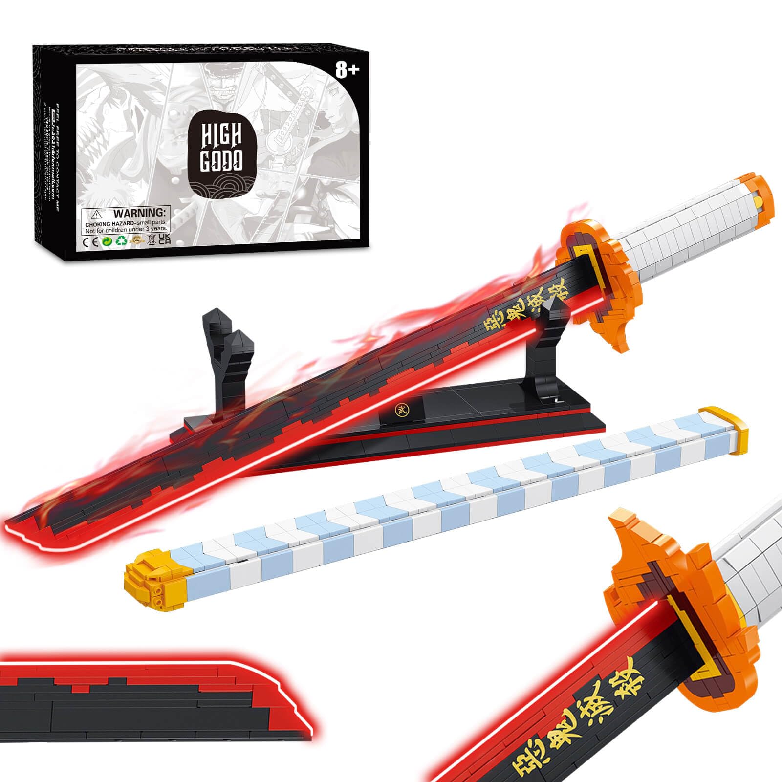 HIGH GODO Demon Slayer decorative replica blade Building Set  27in Rengoku Kyoujurou decorative replica blade Building Block with Scabbard and Stand  Cosplay Anime decorative replica blade Set for mature-themeds and Kids 8+ (790 Pieces)