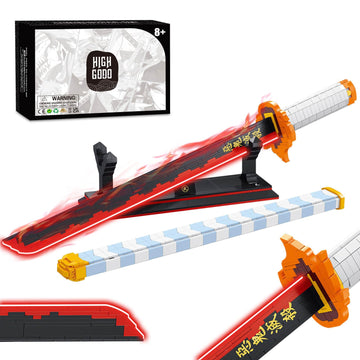 HIGH GODO Demon Slayer decorative replica blade Building Set  27in Rengoku Kyoujurou decorative replica blade Building Block with Scabbard and Stand  Cosplay Anime decorative replica blade Set for mature-themeds and Kids 8+ (790 Pieces)