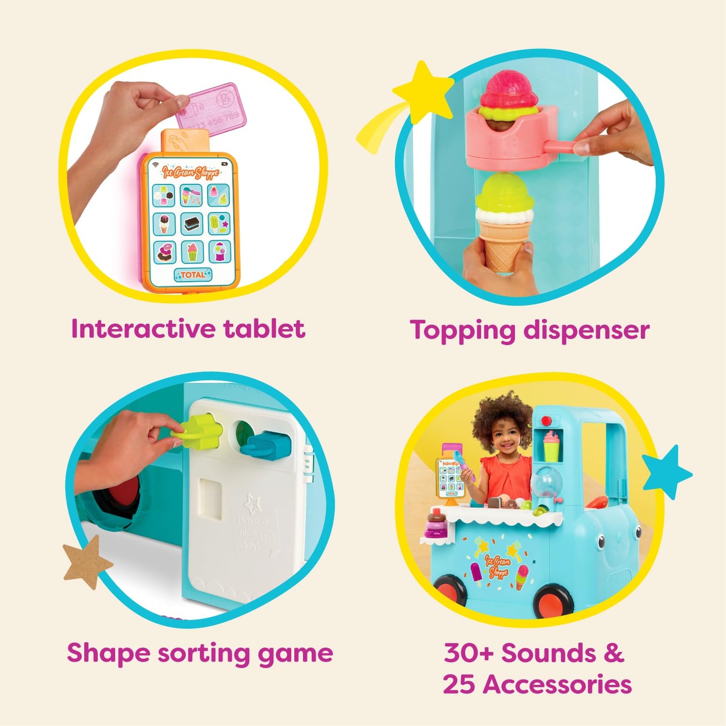 B. toys- Ice Cream Shoppe- Pretend Play Ice Cream Toys, Tablet & Accessories - Interactive Food Truck for Toddlers, Kids - Educa