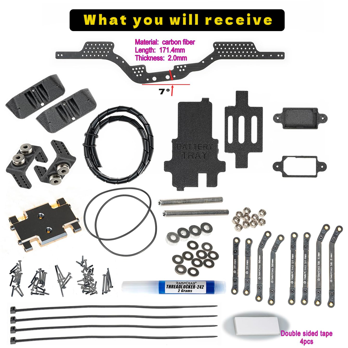 Rampcrab Carbon Fiber Chassis Kit For Scx24, 7 Angled Skid, Lcg Chassis Kit For Axial Scx24 C10, Jlu, Bronco, Upgrade Part