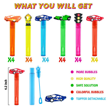 Uoyoi Race Car Party Favors,24Pcs Race Car Bubble Wands For Kids,Cool Bubble Wand For Race Car Birthday Party Supplies,Classroom