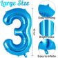 Blue Number 3 Balloon 40 Inch, Big Large Foil Helium Number Balloons, Jumbo Giant Mylar Number 3 Balloons For 3 Third Birthday P