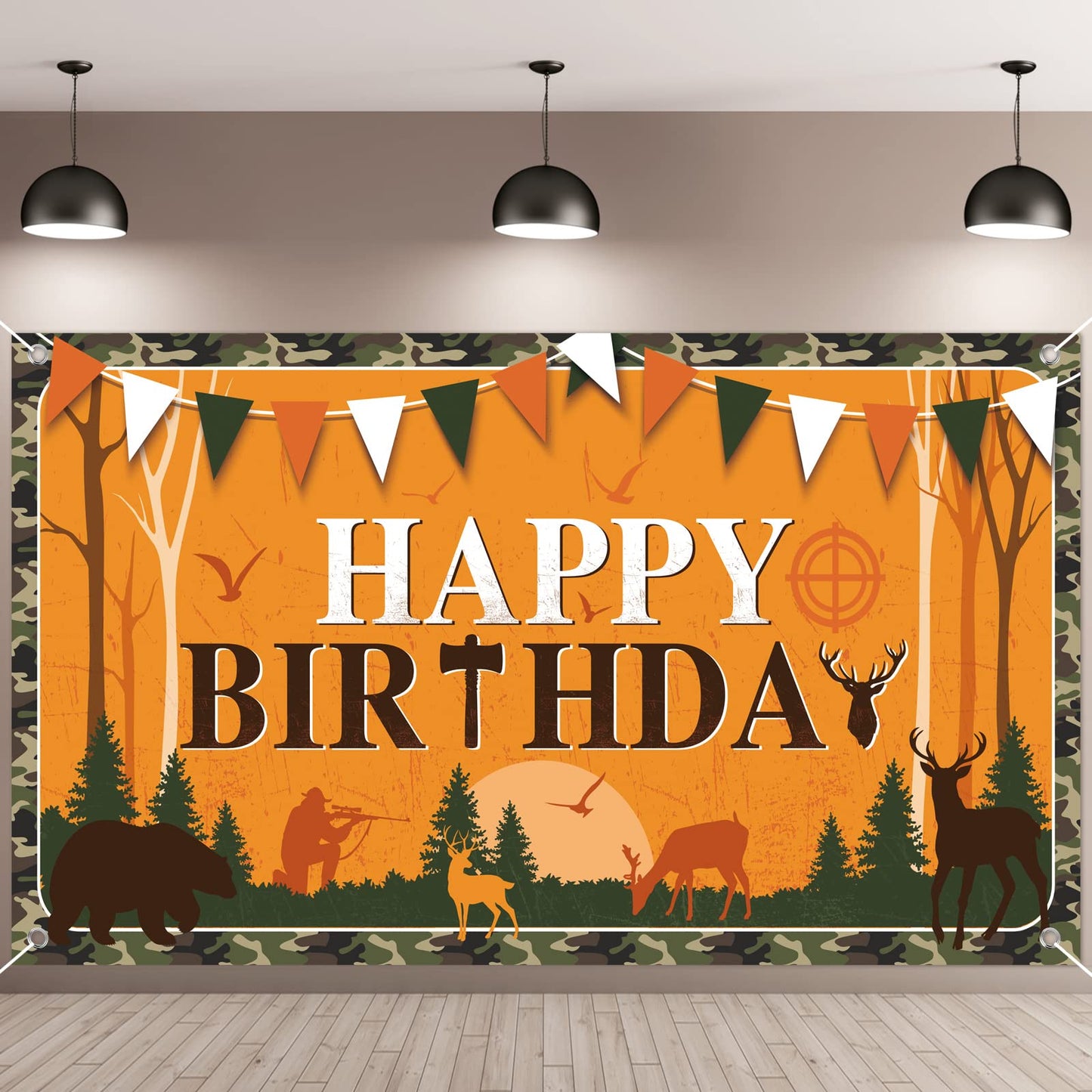 Hunting Birthday Banner Gone Hunting Party Supplies Backdrops Camo Camping Party Banner Decorations for Boys Men Birthday Decor