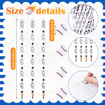 Tinlade 72 Pcs Sports Pencils And Erasers For Kids Fun Wooden Pencils For Kids Boys Sports Themed Birthday Party Favors Students Stationery Party School Office Supplies(Baseball)