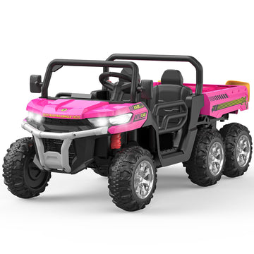Hetoy 24V 2-Seater Ride On Dump Truck With Parent Remote Control, 4Wd 6-Wheel Electric Car For Big Kids, Utv Style Dump Bed & Mu