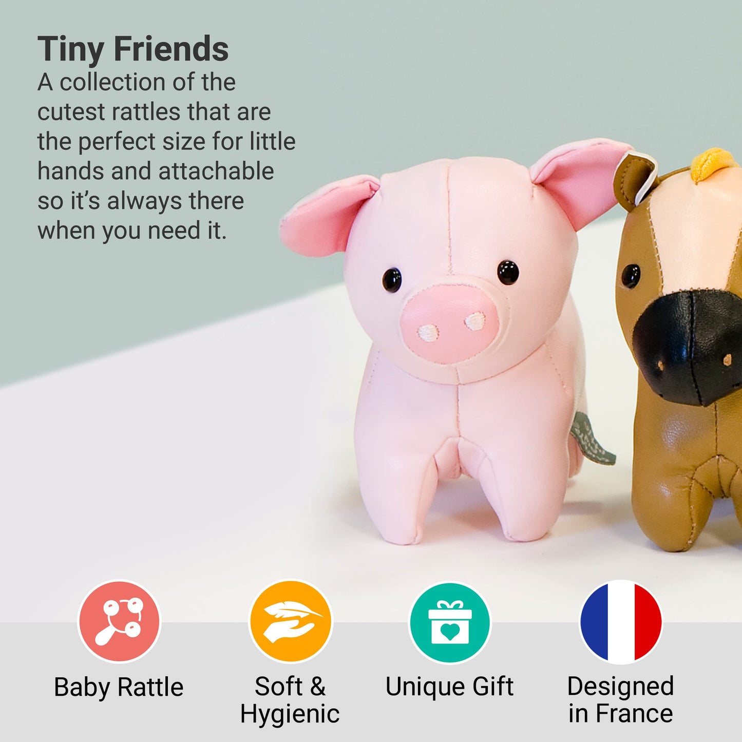 Little Big Friends Rattle Toy | Plush Stuffed Animal | Leon The Pig | Small, Easy to Clean | Model BL303075