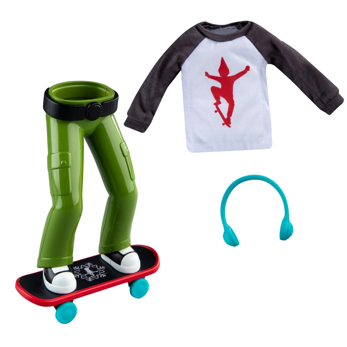 The Elf on the Shelf Skateboard Set - MagiFreez Holly Jolly Ollie, Includes Stand Pants, Tee, Headphones, and Skateboard