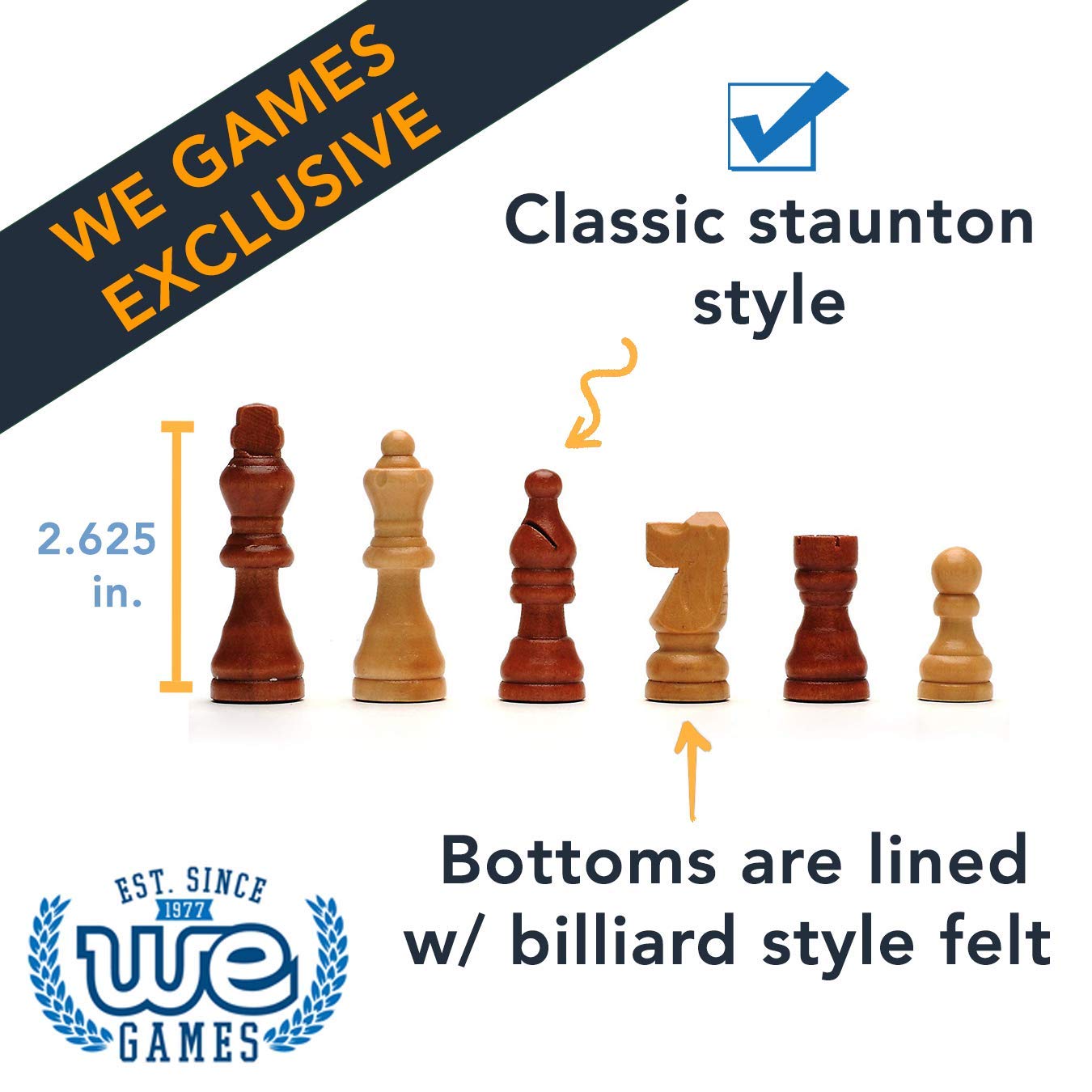 We Games Wooden Chess Set, Foldable Chess Board With Wooden Staunton Chess Pieces, Educational Game For Kids Portable Chess Set With Storage Space, Hand Crafted Walnut Veneer Wooden Board