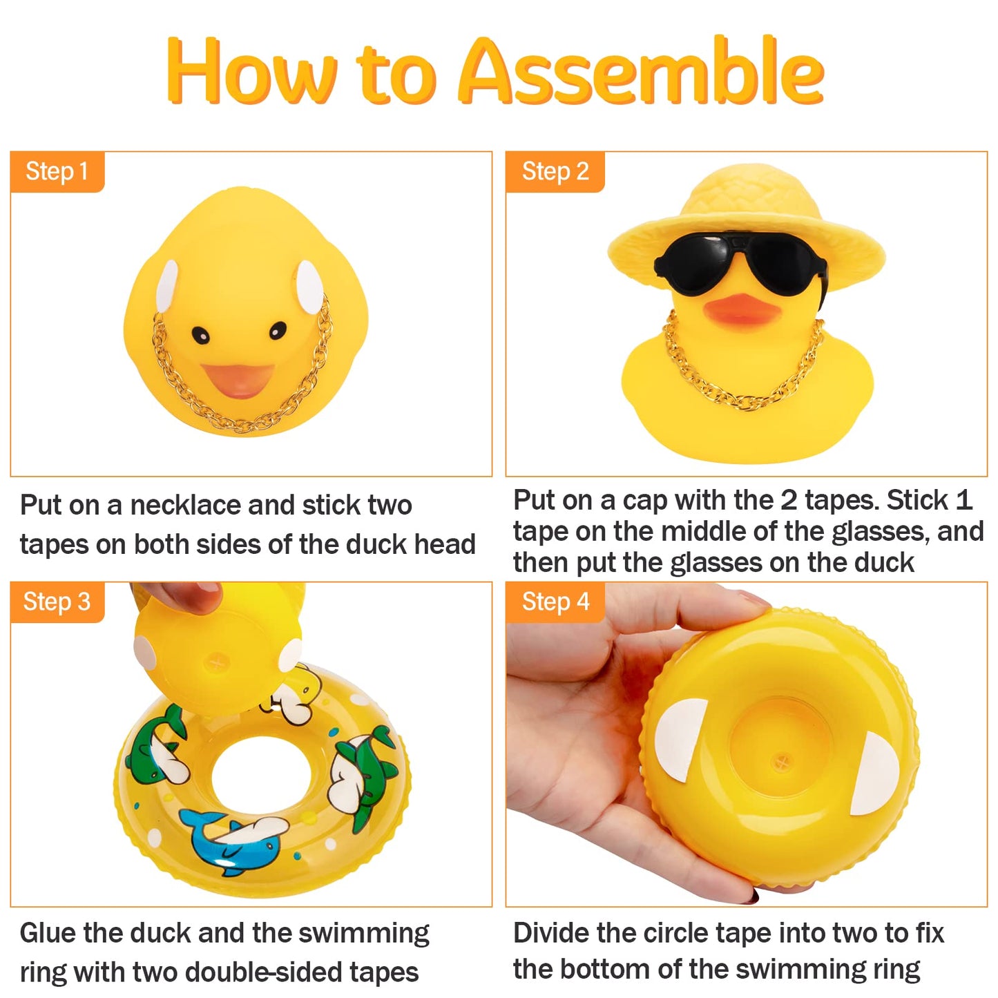 Wonuu Car Rubber Duck, Yellow Duck Decoration Dashboard With Sun Hat Swim Ring Necklace Sunglasses For Car Dashboard Decorations (Blue Sun Hat-Blue Dolphin)