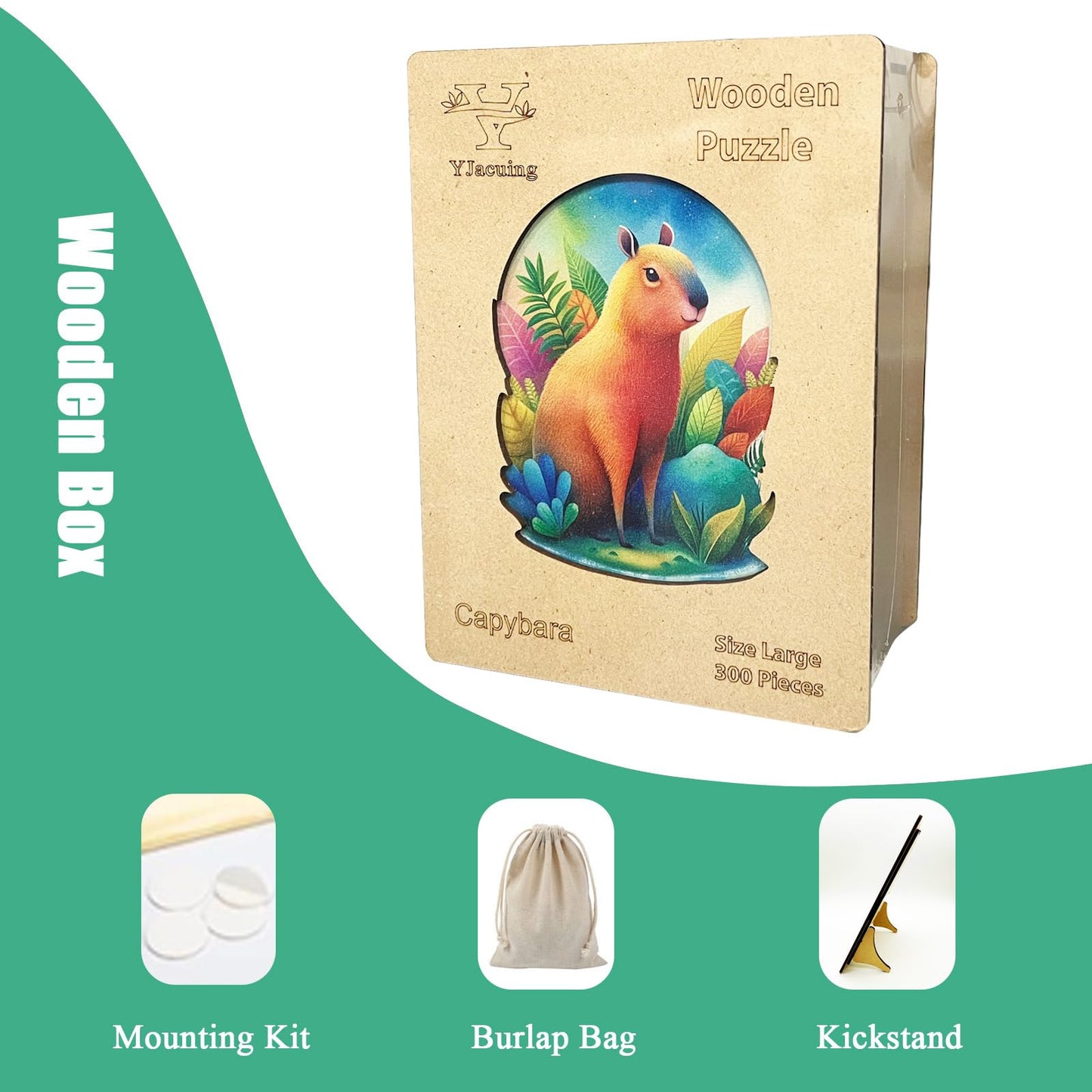 Yjacuing Wooden Jigsaw Puzzles For Adults, 300 Piece Unique Animal Shaped Premium 5Mm Wood Puzzles Family Game (Capybara, Large)