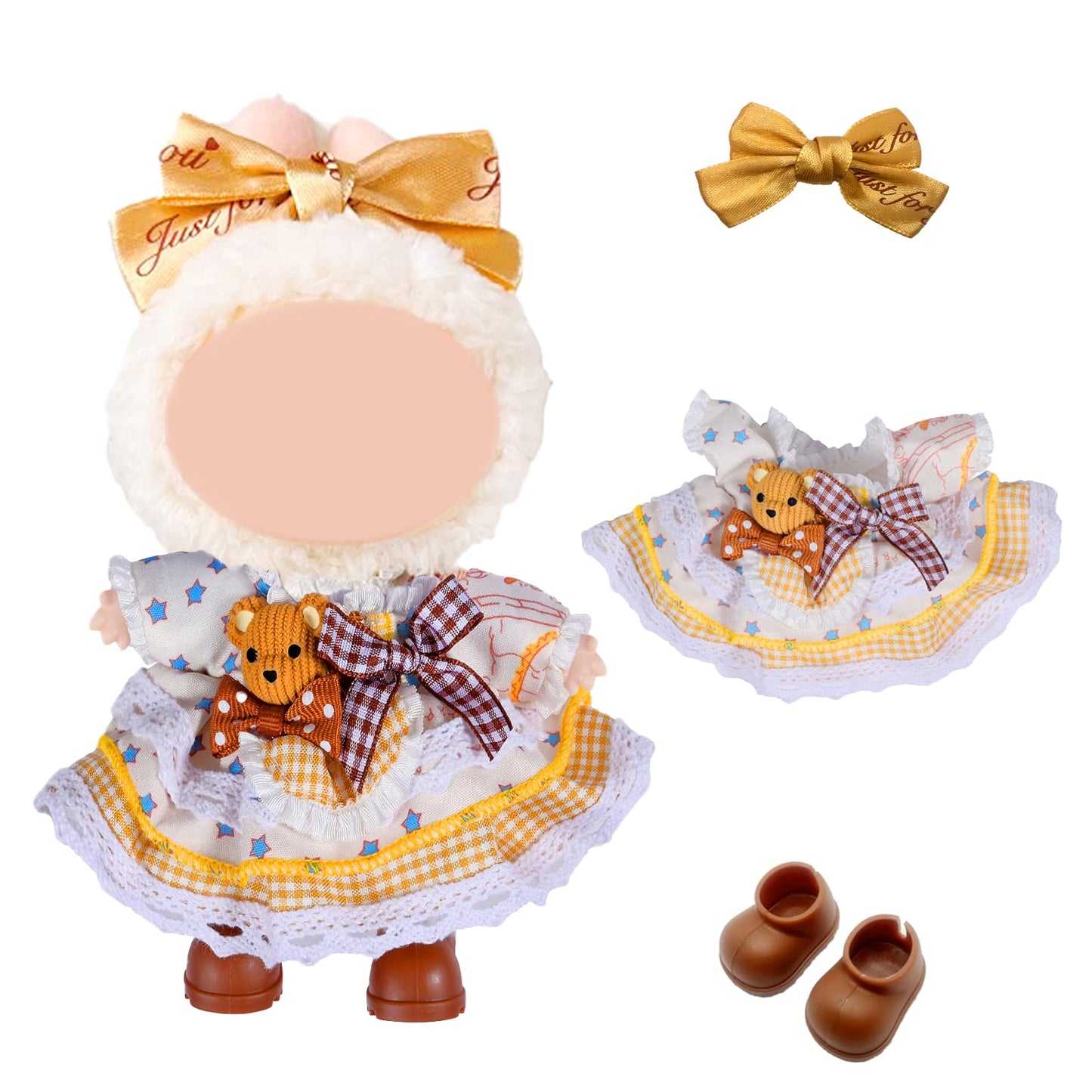 Doll Clothes Set and Accessories   2025 Stylish Exquisite Adorable Clothes Outfit for 15cm/17cm with Princess Dress|Girl's Hair Bow & Shoes | (No Doll)