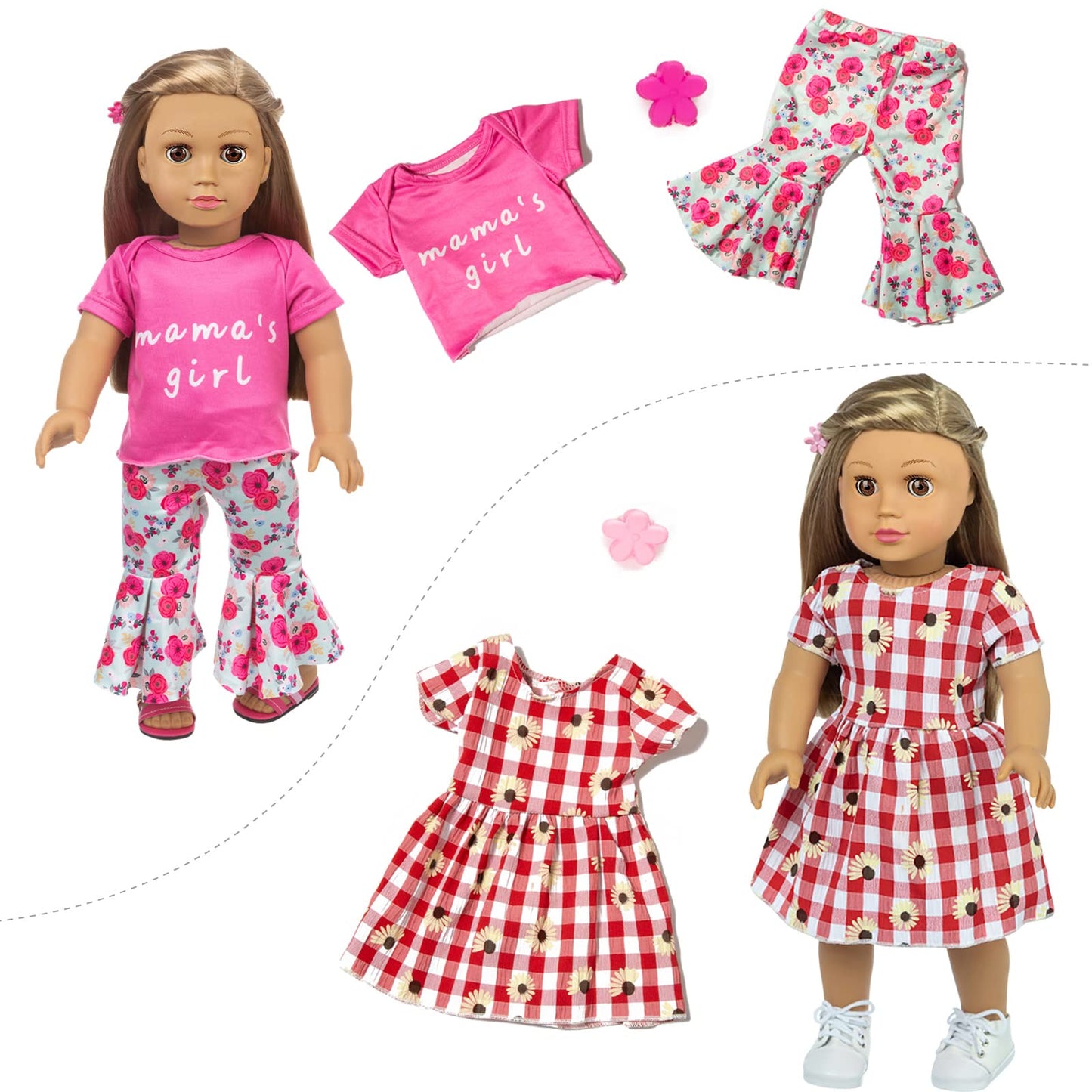 ZQDOLL 23 Pcs Doll Clothes Set for 18 Inch American Dolls - Multicolor, Elastic Material, Includes Clothing and Accessories
