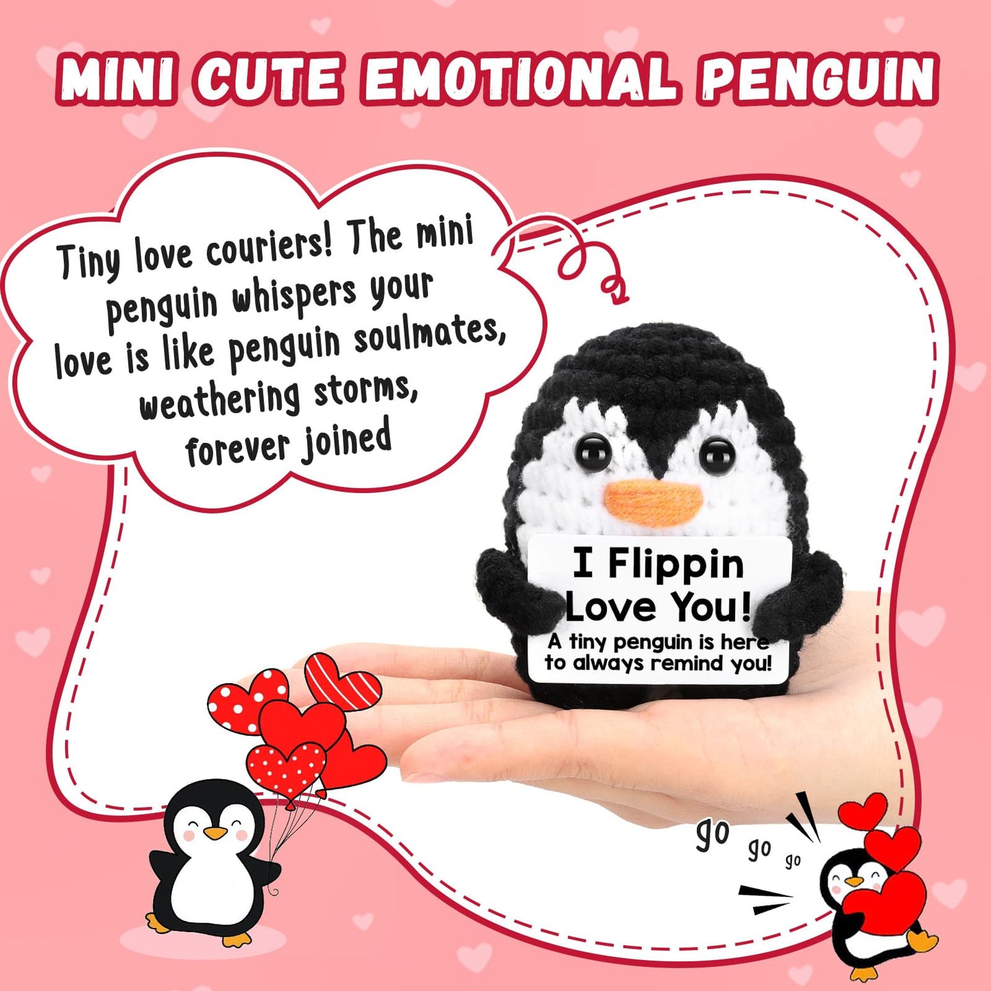 I Love You Gifts for Him Her Girlfriend Boyfriend, Mini Handmade Crochet Penguin Christmas Birthday Gifts for Women Men Girls Bo