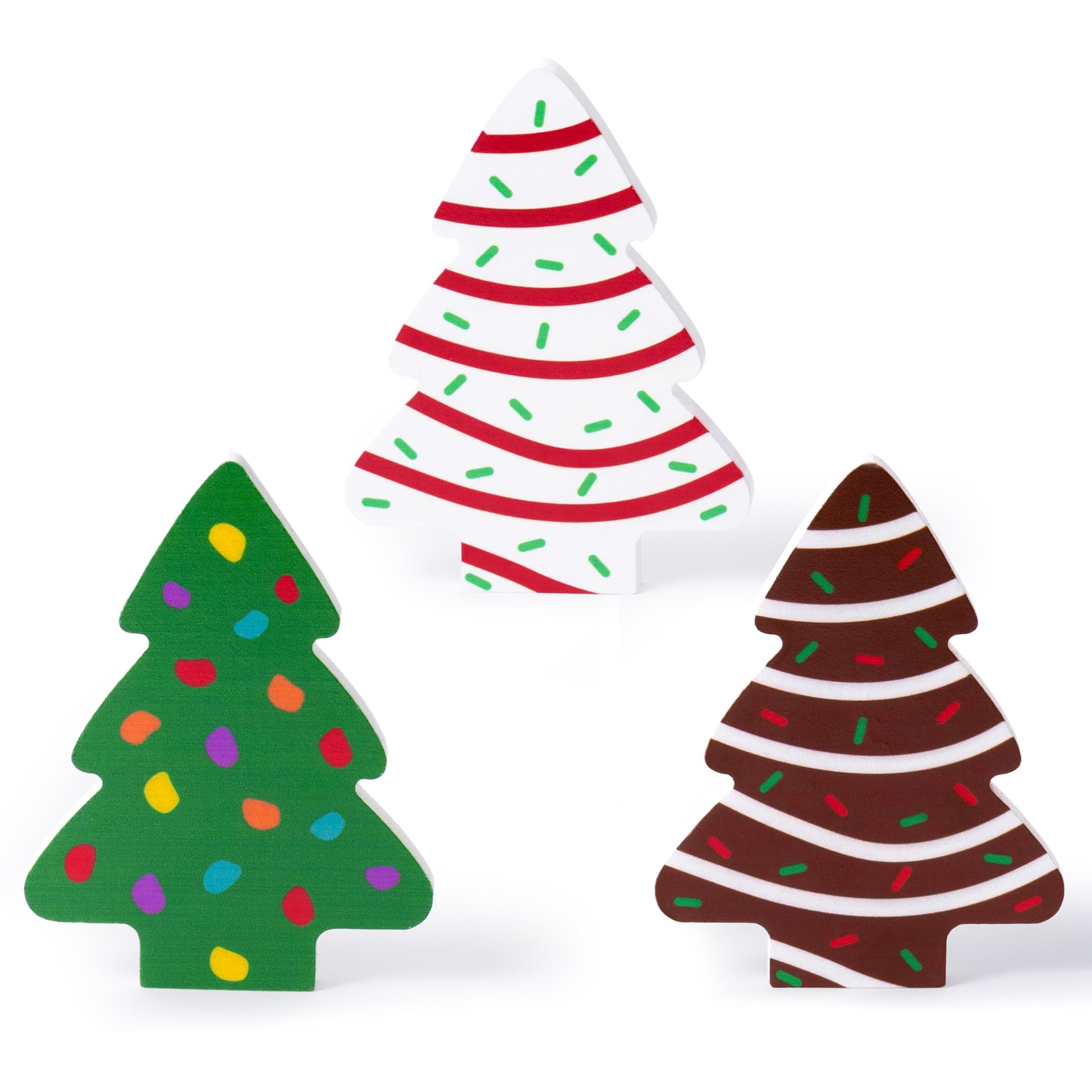 Haooryx Christmas Tree Cake Wooden Centerpiece Decoration - 3Pcs Christmas Tree Wooden Table Decoration Xmas Winter Holiday Tabl