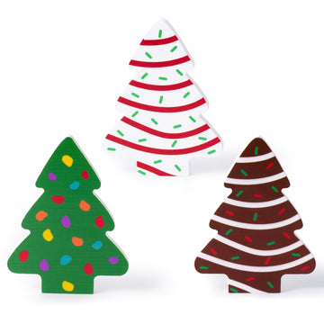 Haooryx Christmas Tree Cake Wooden Centerpiece Decoration - 3Pcs Christmas Tree Wooden Table Decoration Xmas Winter Holiday Tabl