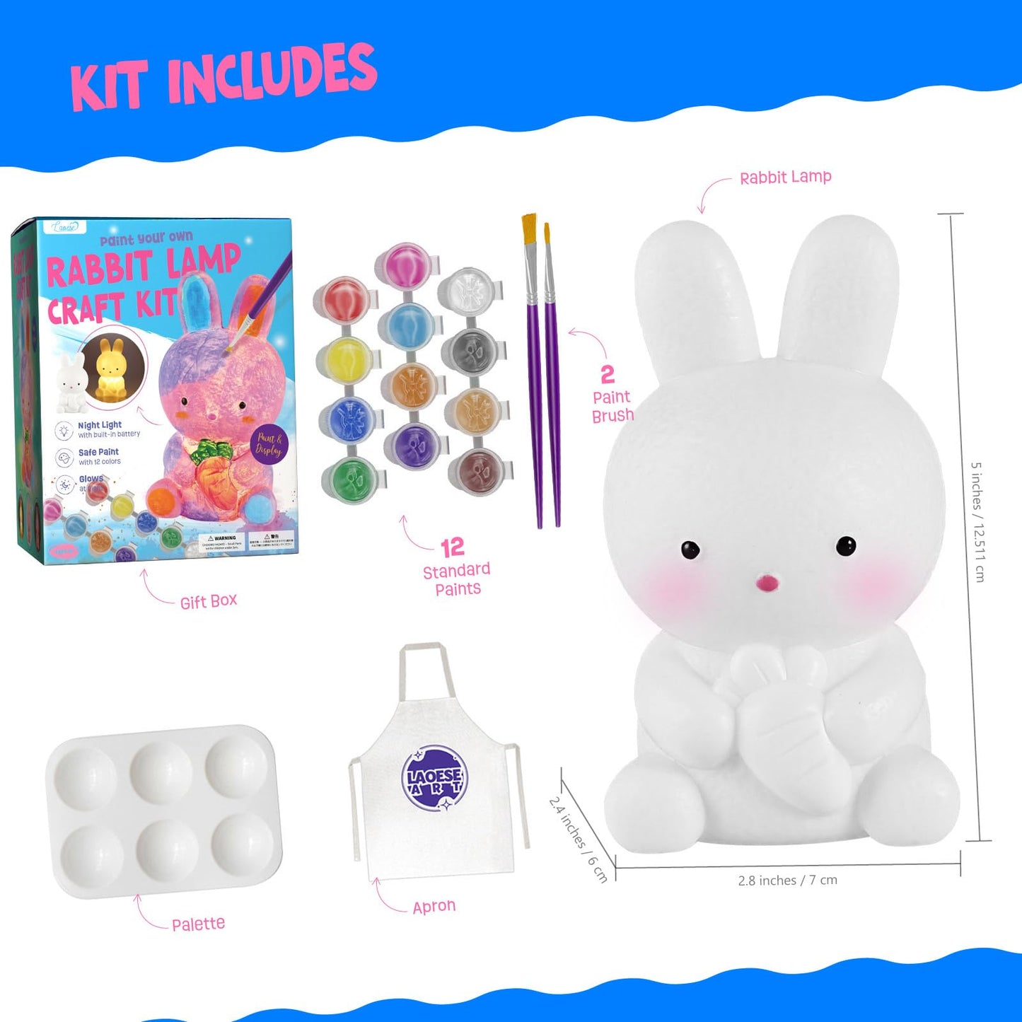 Laoese Paint Your Own Bunny Lamp Kit, Art Supplies Arts & Crafts Kit, Painting Kit For Kids 6-12, Arts And Crafts For Kids Ages