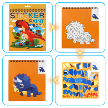 Dinosaur Sticker Book Crafts For Kids Ages 4-8,8-10 Sticker Paint Number Stickers For Kids Birthday Party Favor Christmas Gift Car Road Plane Travel Toy Activity Books