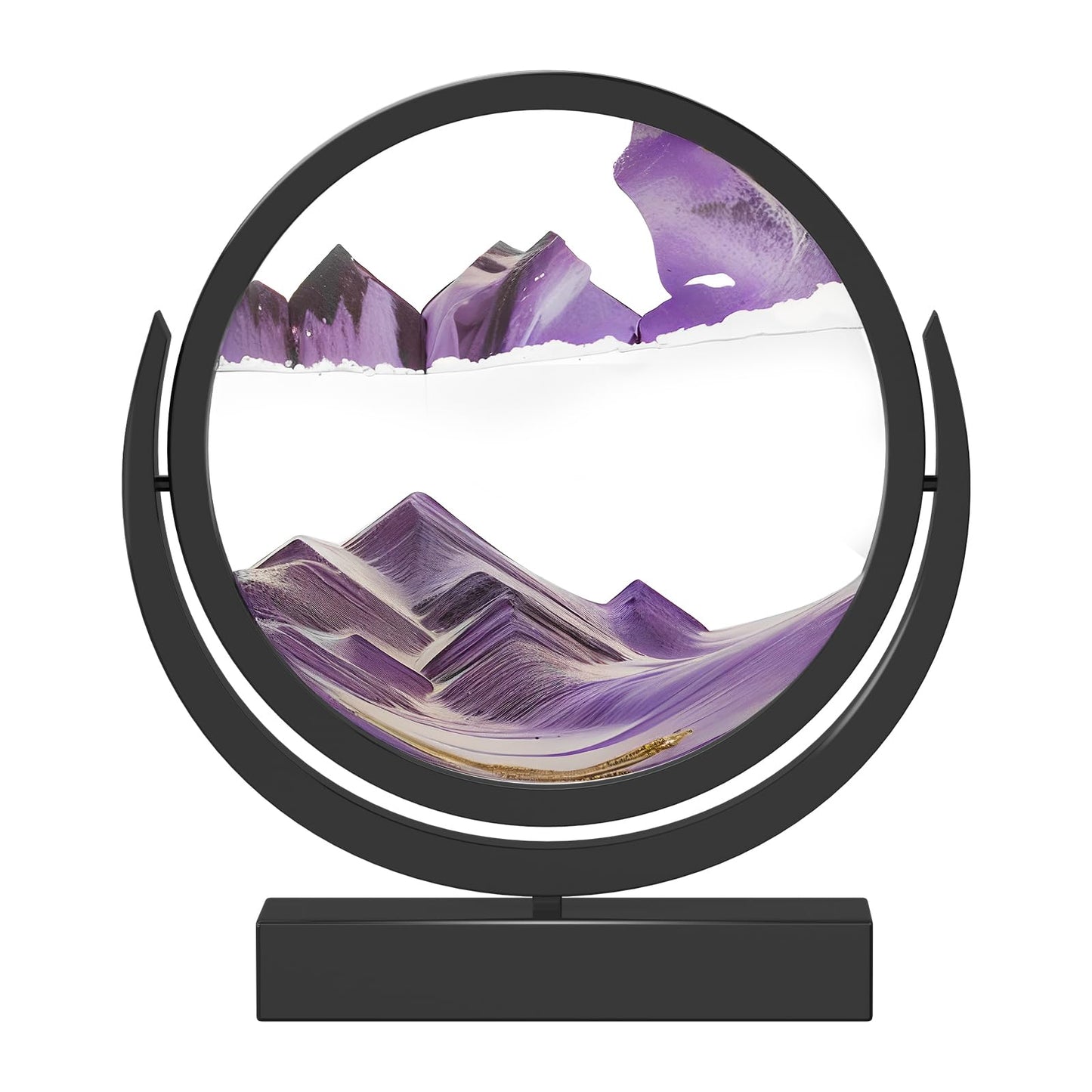 E-SHIDAI Moving Sand Art Picture in Motion Round Glass 3D Deep Sea Landscape, Dynamic Sand Art Sandscapes, Sensory (7in,Purple)