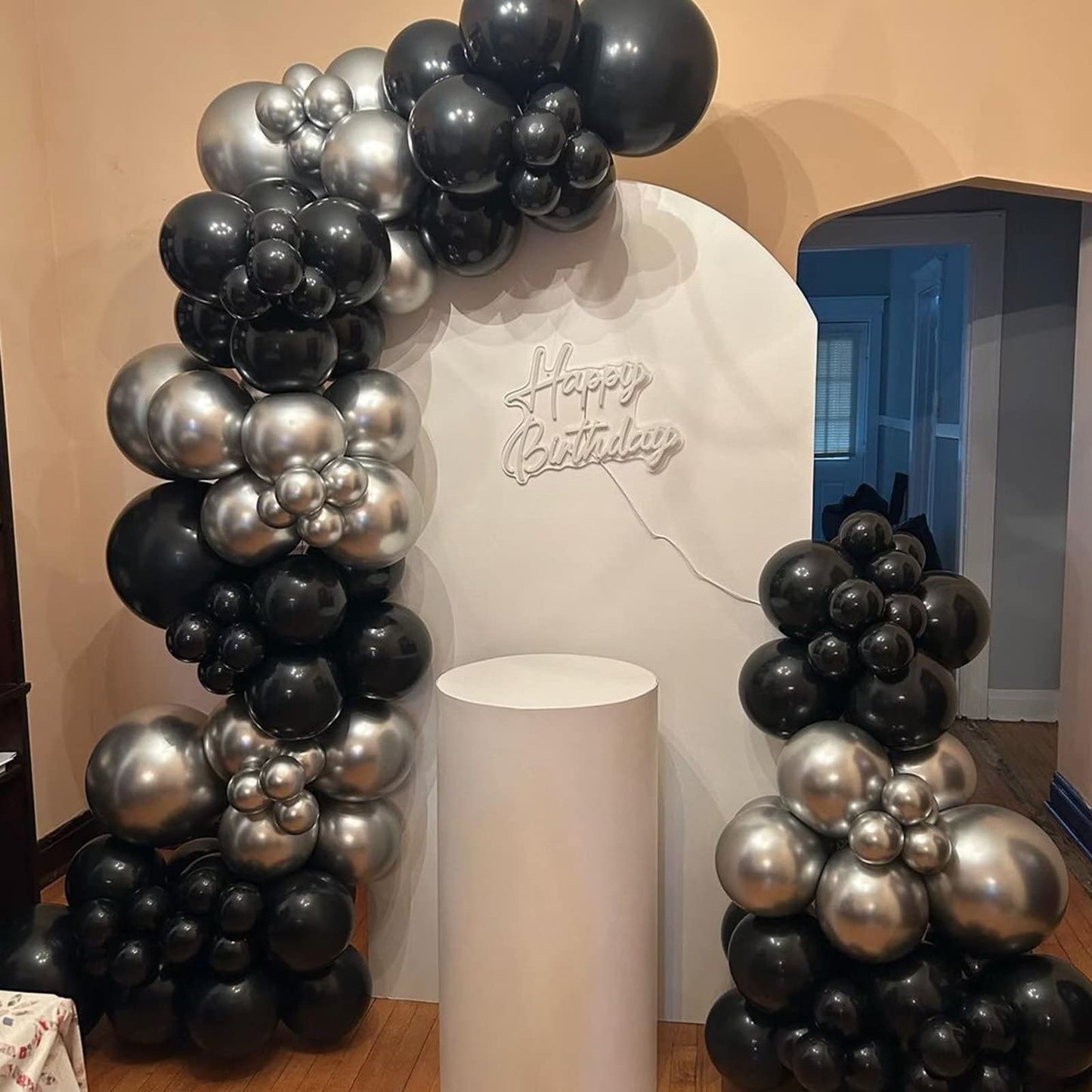 Black And Silver Balloon Garland Kit, Metallic Silver And Black Balloon Arch Kit, 100Pcs Chrome Silver Latex Black Balloons Different Sizes For Wedding Bridal Shower Birthday Graduation Party Supplies